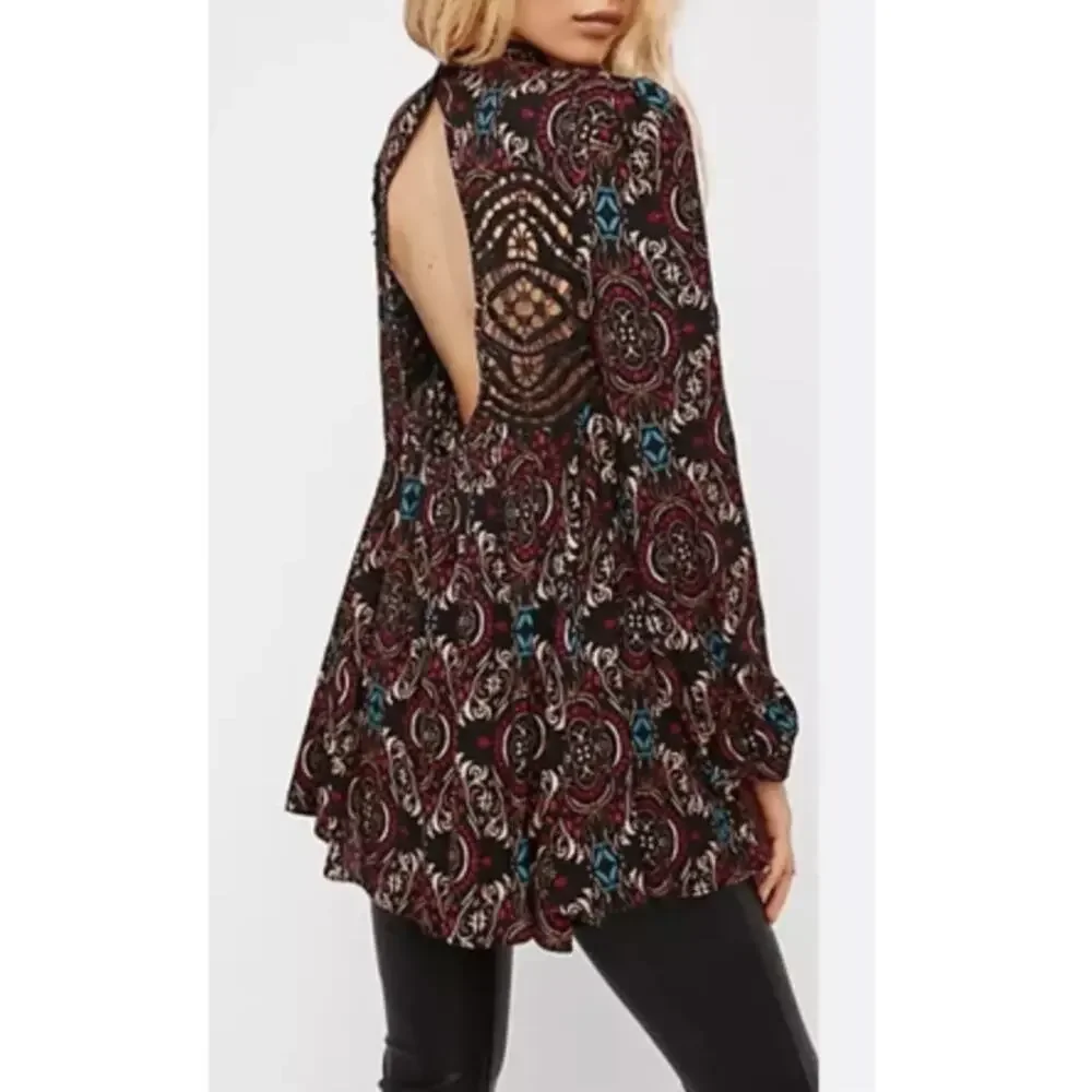 NEW FREE PEOPLE Black Paisley Print Tunic Dress Size S